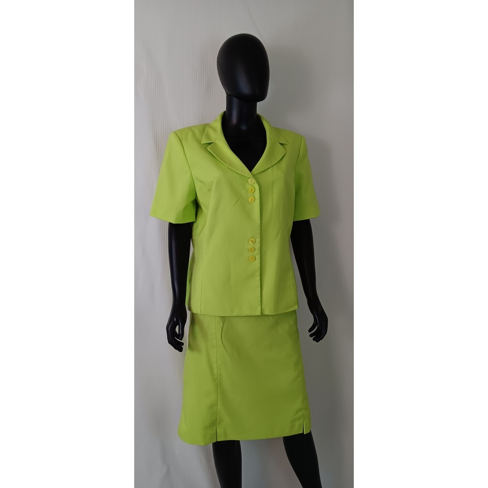 Le Suit Essentials Women Lime Green Short Sleeve Skirt Suit Set Size 16